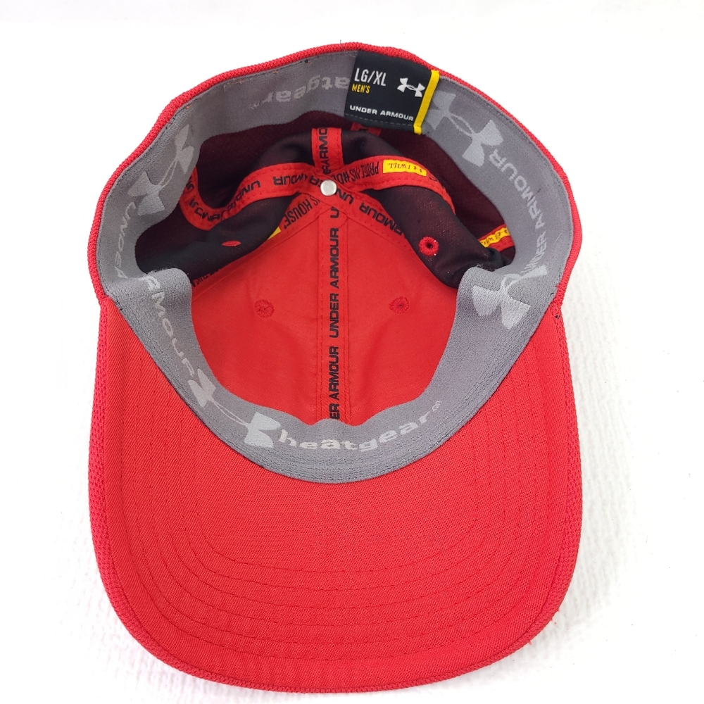 Under Armour Ua Red Fitted Hat Athletic Big Logo Baseball Cap Size